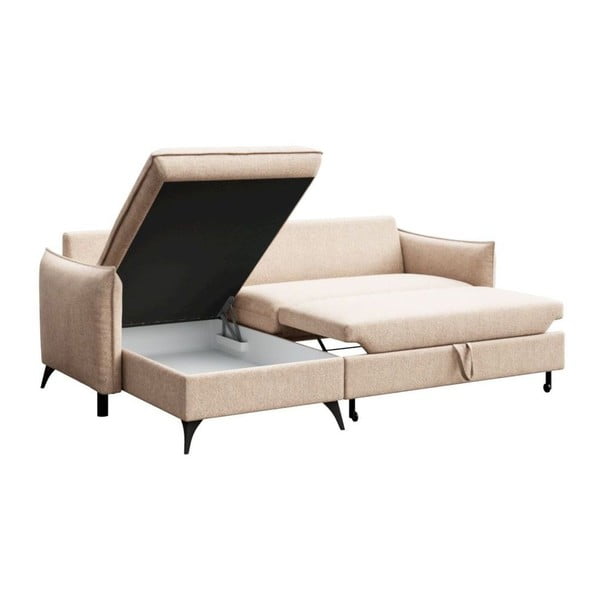 Divano angolare beige allungabile e con contenitore (con penisola a sinistra e chaise lounge) rivestito in bouclé Brim – Rodier-image-3
