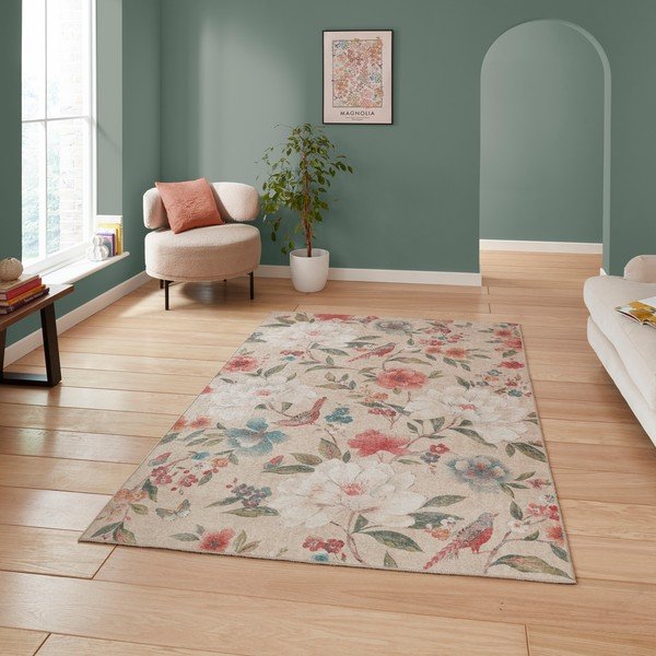 Tappeto beige lavabile 122x170 cm Pipa Floral – Catherine Lansfield-image-2