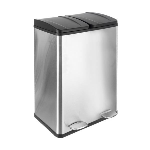 Cestino a pedale per rifiuti differenziati in acciaio inox in argento lucido 2x30 l Duo - Orion-image-1