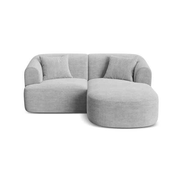 Divano angolare grigio chiaro (con penisola a destra/con chaise lounge) con rivestimento in velluto a coste Campi – Cosmopolitan Design