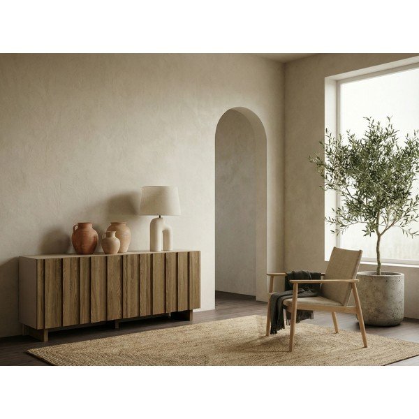 Credenza color crema/di colore naturale in pino massiccio 180x78x43 cm Marlo – Marckeric-image-1