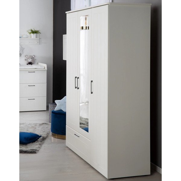 Armadio per bambini bianco con specchio 139x190 cm Sylt - Roba-image-3