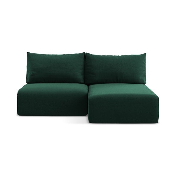 Divano angolare verde scuro allungabile/con contenitore (con penisola a destra/con chaise lounge) con rivestimento in velluto Kalena – Makamii