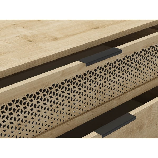 Cassettiera bassa in rovere decorato in colore naturale 90x80 cm Inca - Marckeric-image-4