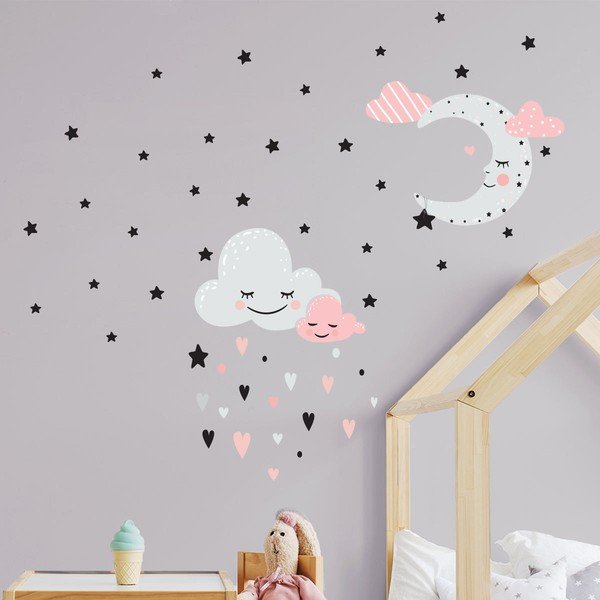 Adesivo murale rosa Luna e nuvole L'amore tra le stelle - Ambiance-image-1