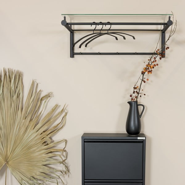 Appendiabiti da parete in metallo nero con ripiano Suza - Spinder Design-image-1