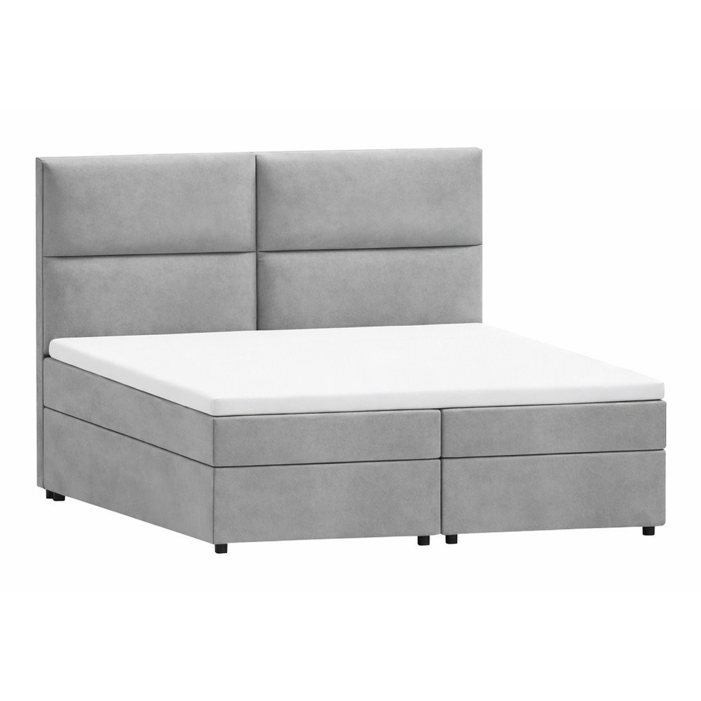 Letto matrimoniale imbottito grigio chiaro con spazio contenitivo e rete 140x200 cm Rico - Ropez | Letti boxspring