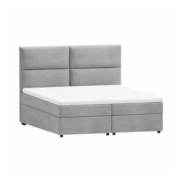 Letto matrimoniale imbottito grigio chiaro con spazio contenitivo e rete 140x200 cm Rico - Ropez
