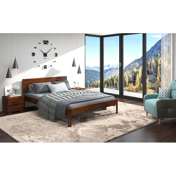 Letto matrimoniale in pino marrone scuro 160x200 cm Ammer - Skandica-image-3