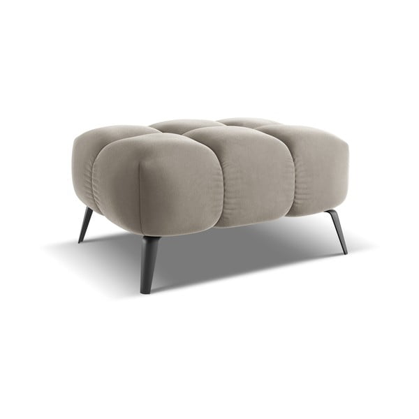 Poggiapiedi beige con rivestimento in velluto Nalu – Makamii-image-3