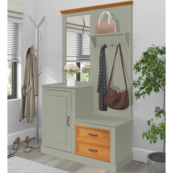 Set di mobili da ingresso verde/colore naturale chiaro in pino massiccio 110x185x40 cm Selma – Støraa-image-1