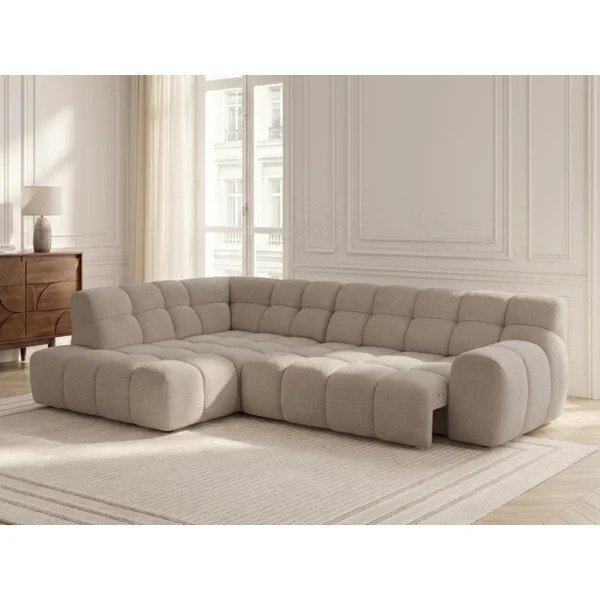 Divano angolare beige allungabile/con movimento relax elettrico (con penisola a sinistra/a L) Andre – Bobochic Paris-image-2