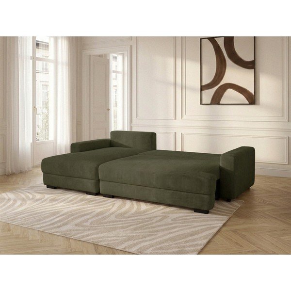 Divano angolare verde allungabile/con contenitore (con penisola a sinistra/con chaise lounge) con rivestimento in velluto a coste Campi – Bobochic Paris-image-3