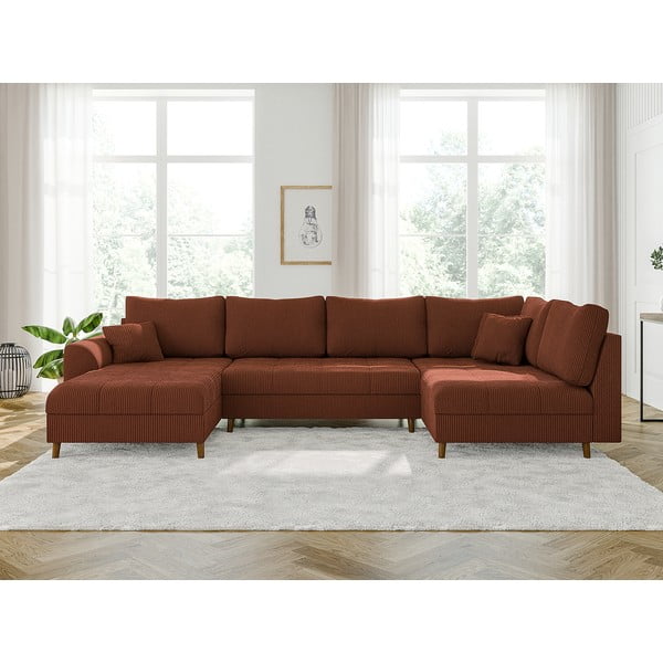 Divano angolare color mattone (con penisola a sinistra) con rivestimento in velluto a coste Ariella – Ropez-image-1