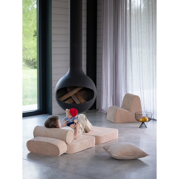 Poltrona per bambini marrone chiaro con rivestimento in velluto a coste Flip – Wigiwama-image-4