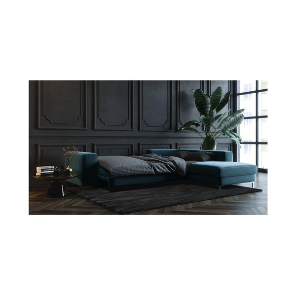 Divano letto angolare in velluto blu scuro Devichy, angolo destro Rothe - devichy-image-3