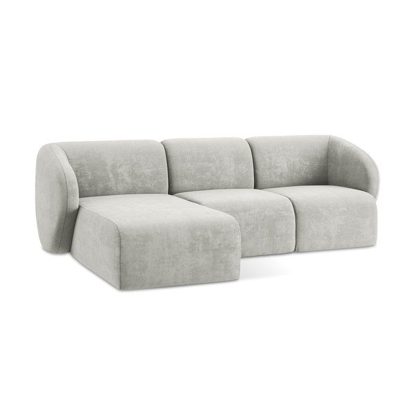 Divano angolare grigio chiaro (con penisola a sinistra/con chaise lounge) con rivestimento in ciniglia Lani – Makamii-image-4