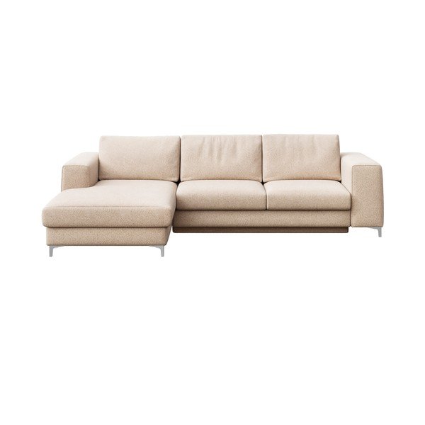 Divano angolare beige allungabile e con contenitore (con penisola a sinistra e chaise lounge) rivestito in bouclé Rene – Rodier