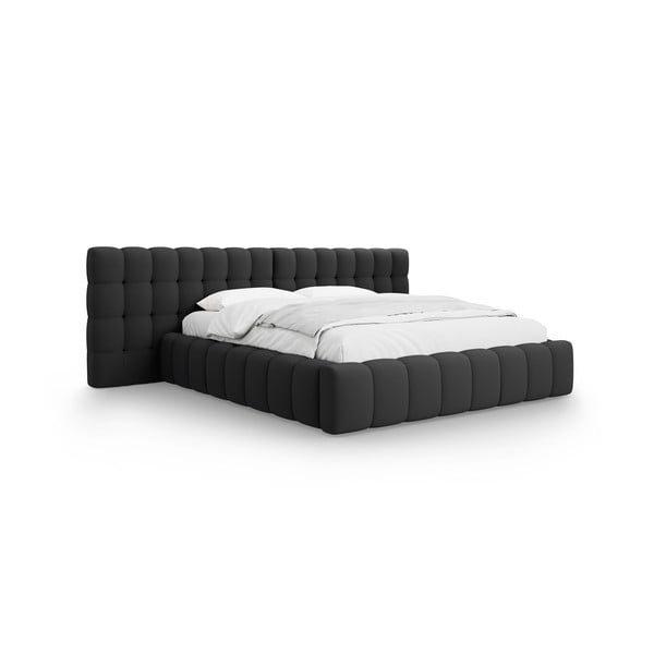 Letto matrimoniale imbottito nero con spazio contenitivo e rete 200x200 cm Mamaia - Micadoni Home