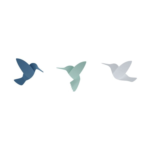 Set di 3 adesivi murali 3D blu Hummingbird - Umbra