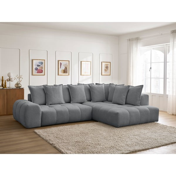 Divano angolare grigio scuro allungabile e con contenitore (penisola a destra/a L) con rivestimento in ciniglia Everest – Bobochic Paris-image-1