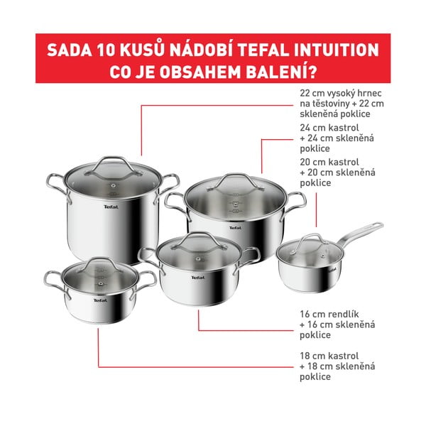 Set di pentole in acciaio inox 10 pezzi Intuition - Tefal-image-2