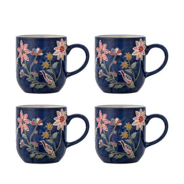Tazze in set blu scuro in gres 4 pz Meredith – Bloomingville