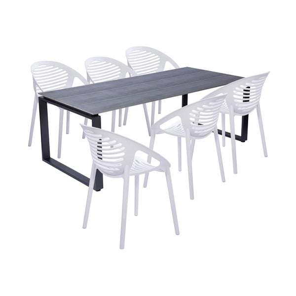 Set da pranzo da giardino per 6 persone con sedia bianca Joanna e tavolo Strong, 210 x 100 cm - Bonami Selection