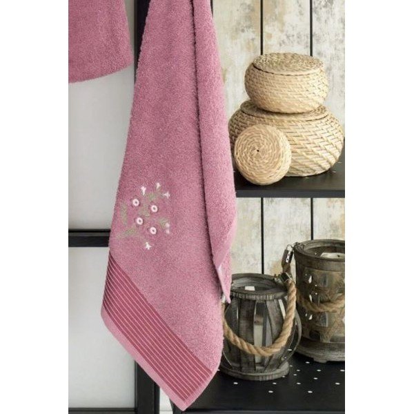 Set con accappatoio e asciugamano rosa scuro in cotone S e M – Mila Home-image-1