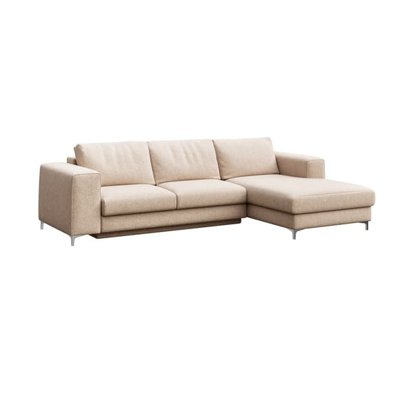 Divano angolare beige allungabile e con contenitore (con penisola a destra e chaise lounge) rivestito in bouclé Rene – Rodier-image-2