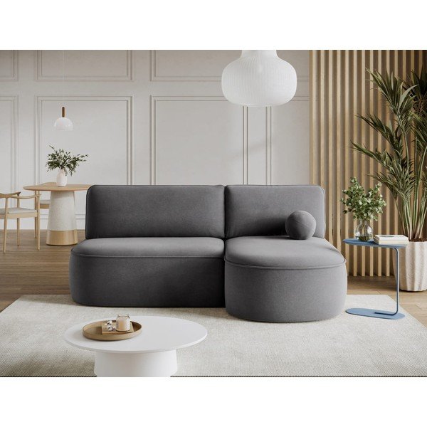 Divano angolare grigio allungabile/con contenitore (con penisola a destra/con chaise lounge) con rivestimento in velluto Livosa – ELTAP-image-1