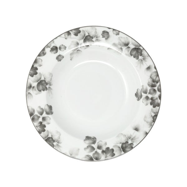 Set di 6 piatti fondi in porcellana bianco e grigio chiaro ø 22 cm Foliage gray - Villa Altachiara
