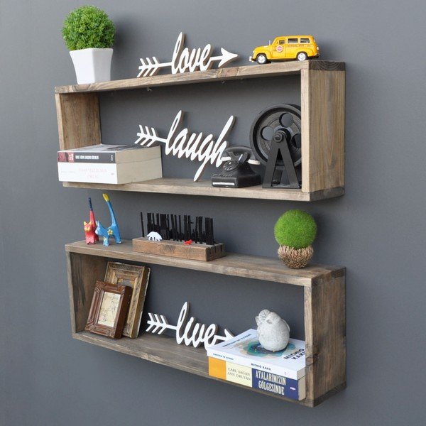 Set di 2 mensole in legno Rettangolo - Evila Originals-image-4