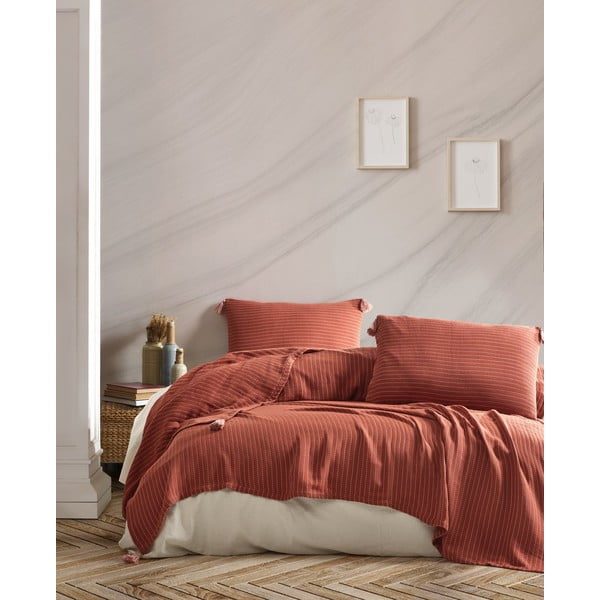 Set di copripiumino e federe color mattone per letto matrimoniale 220x240 cm Costa - Mijolnir