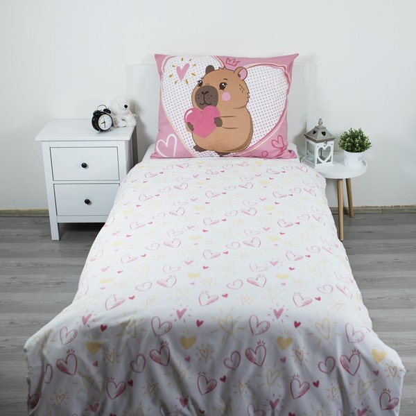 Set copripiumino e federa da bambini rosa in cotone per letto singolo 140x200 cm Kapybara Heart – Jerry Fabrics-image-2