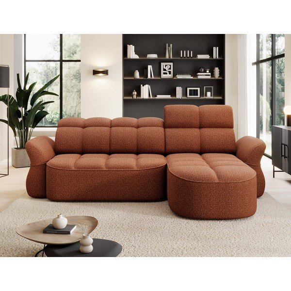 Divano angolare color terracotta allungabile/con contenitore (con penisola a destra/con chaise lounge) e rivestimento in velluto Beneth – ELTAP-image-1