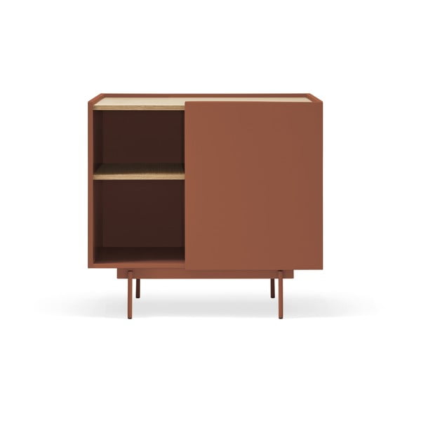 Cassettiera bassa in rovere decorato color mattone naturale 90x78 cm Otto - Teulat