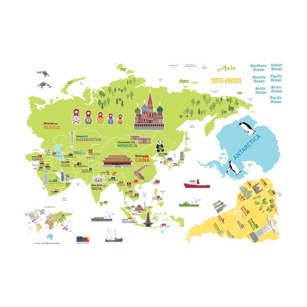 Adesivo per bambini per muro 120x150 cm Giant World Map – Ambiance-image-2