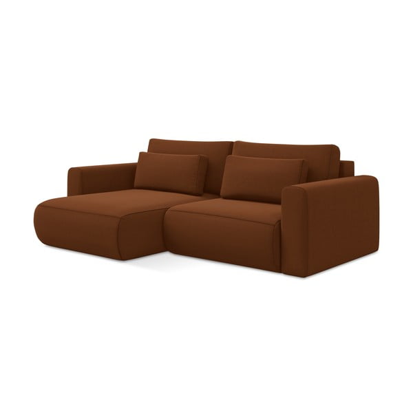 Divano angolare color terracotta allungabile/con contenitore (con penisola a sinistra/con chaise lounge) con rivestimento in velluto Kapua – Makamii-image-1