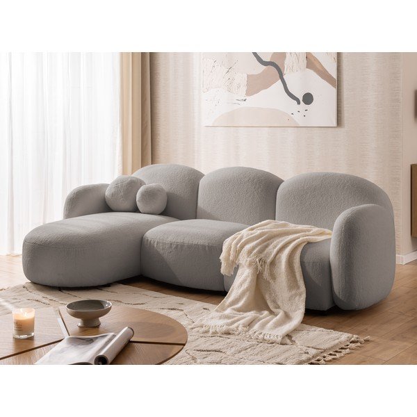 Divano angolare grigio (con penisola a sinistra/con chaise lounge) con rivestimento in bouclé Orbit – Ropez-image-4