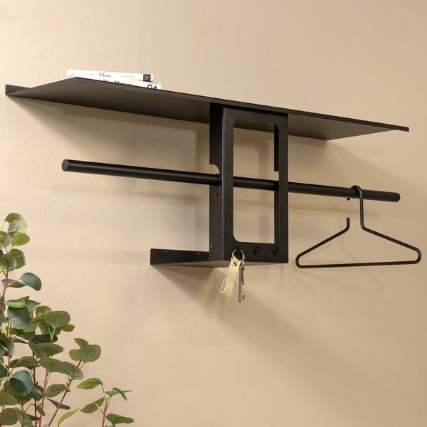 Attaccapanni da parete nero in acciaio con scaffale 100 cm Luno Small – Spinder Design-image-1