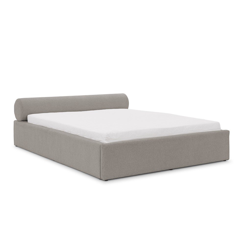 Letto matrimoniale imbottito grigio chiaro con contenitore con rete inclusa 180x200 cm Cille – Ropez | Letti matrimoniali