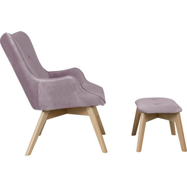 Poltrona con poggiapiedi lavanda con rivestimento in velluto Niko – Ropez-image-3