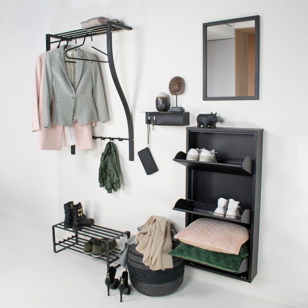 Attaccapanni da parete nero in metallo con scaffale 75 cm Carve – Spinder Design-image-1