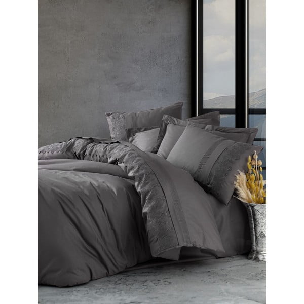 Biancheria da letto in cotone grigio scuro con lenzuolo Cotton Box , 200 x 220 cm Enzo - Mijolnir