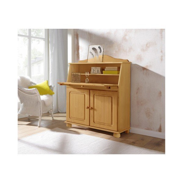 Cassettiera alta color naturale in legno di pino con scrivania 107x39 cm Mette - Støraa-image-3
