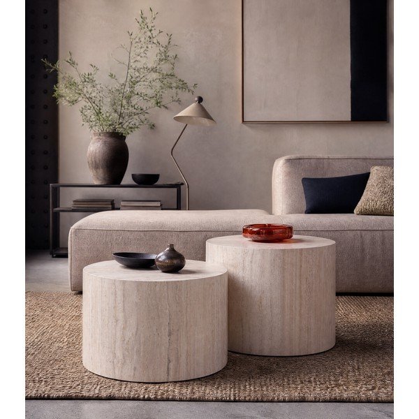 Tavolini rotondi beige con decoro in pietra in set di 2 pezzi ø 58 cm Dice - Actona-image-3
