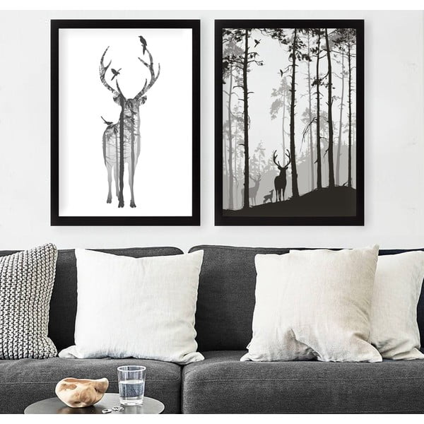 Set di dipinti 2 pz 34x44 cm Deer – Wallity-image-1