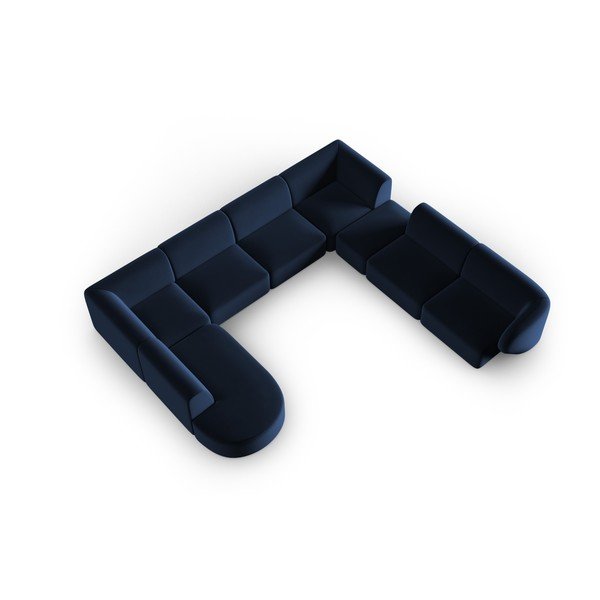 Divano angolare blu (con penisola a destra/a U) con rivestimento in velluto Paolo – Milo Casa-image-1