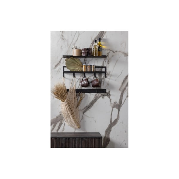 Appendiabiti da parete in metallo nero con ripiano Quinn - WOOOD-image-1